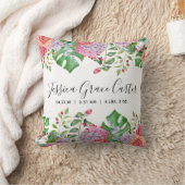 Coussin Stat de naissance de bébé, décor floral tropical (Couverture)