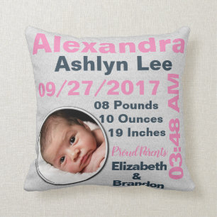 Coussin Stat de naissance personnalisée par photographie