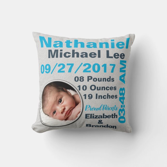 Coussin Stat de naissance personnalisée par photographie (Recto)