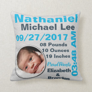 Coussin Stat de naissance personnalisée par photographie