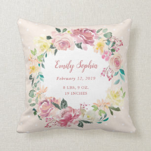 Coussin Stat florale de naissance de bébé de la guirlande