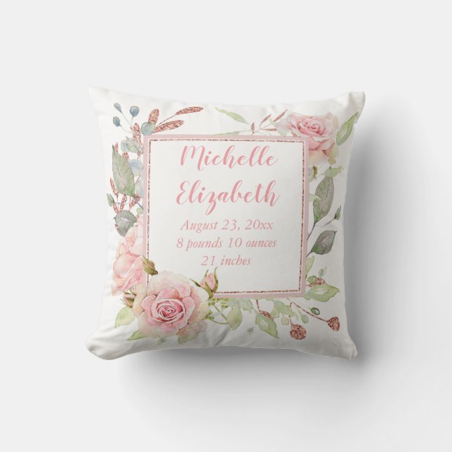 Coussin Stat florale rose de naissance (Recto)
