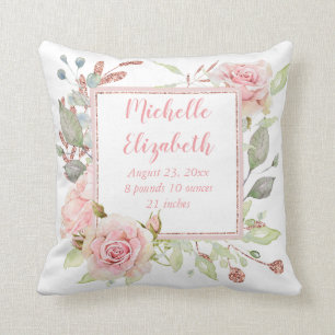 Coussin Stat florale rose de naissance