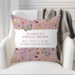 Coussin Statistiques de bébé Fleur sauvage Bohème rose