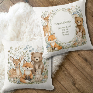 Coussin Statistiques de naissance Animaux de la forêt Nouv