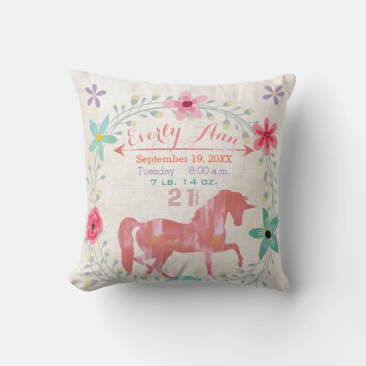 Coussin Statistiques de naissance Bébé Fille Créatures mag (Recto)