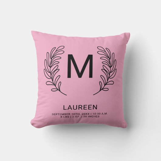 Coussin Statistiques de naissance bébé monogramme (Recto)