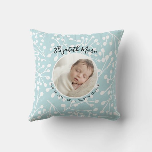 Coussin Statistiques de naissance bébé Photo Botanique Min (Verso)