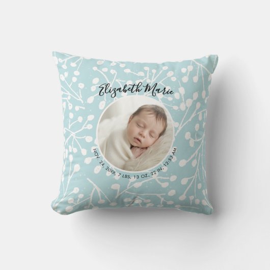 Coussin Statistiques de naissance bébé Photo Botanique Min (Recto)