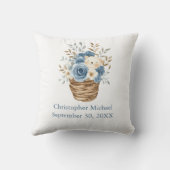 Coussin Statistiques de naissance Bleu Beige Fleurs Ours N (Verso)