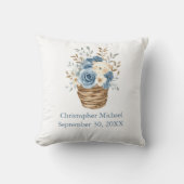 Coussin Statistiques de naissance Bleu Beige Fleurs Ours N (Recto)