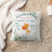 Coussin Statistiques de naissance de bébé avec Giraffe et  (Couverture)