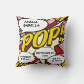 Coussin Statistiques de naissance de bébé Bande dessinée P (Verso)