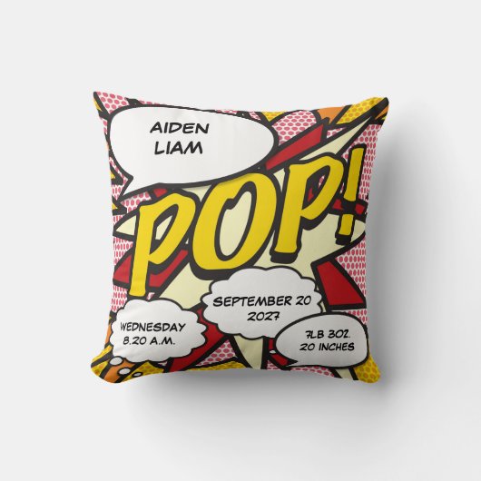 Coussin Statistiques de naissance de bébé Bande dessinée P (Recto)