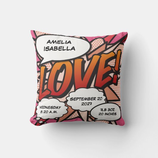 Coussin Statistiques de naissance de bébé Bande dessinée P (Recto)