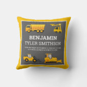 Coussin Statistiques de naissance de bébé camion à benne e (Verso)