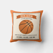 Coussin Statistiques de naissance de bébé de basket-ball m (Verso)