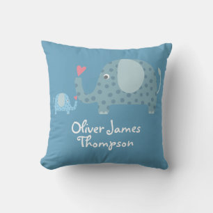 Coussin Statistiques de naissance de bébé Éléphants à pois