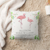 Coussin Statistiques de naissance de bébé fille au flamant (Couverture)