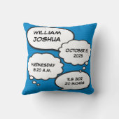 Coussin Statistiques de naissance de bébé garçon bleu Livr (Verso)