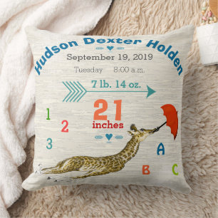 Coussin Statistiques de naissance de bébé garçon nurserie