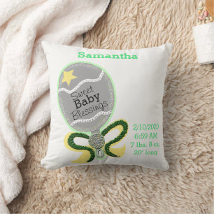 Coussin Statistiques de naissance de bébé hochet jaune ver