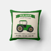 Coussin Statistiques de naissance de bébé tracteur de ferm (Verso)