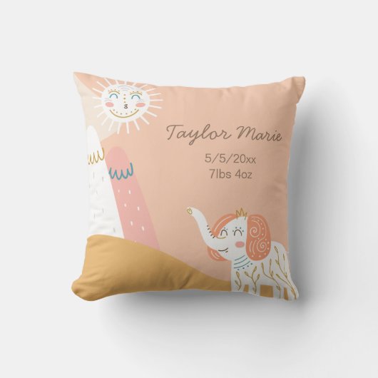 Coussin Statistiques de naissance de pépinière Boho Sunshi (Recto)