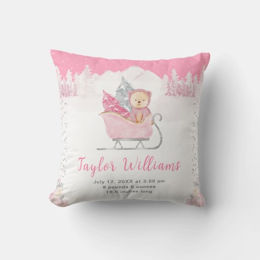 Coussin Statistiques de naissance de Winter Bear Rose Slei (Recto)