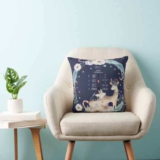 Coussin Statistiques de naissance Décoration de bébé Cerf  (Chaise)