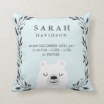 Coussin Statistiques de naissance des forêts de bois - Cou<br><div class="desc">Un adorable oreiller à jetons pour une pépinière qui peut être personnalisée avec les détails de naissance d'un bébé. Un large éventail d'autres coussins et produits pour bébés sont disponibles dans mon magasin.</div>