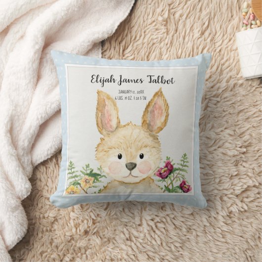 Coussin Statistiques de naissance du garçon Rabbit Aquarel (Couverture)