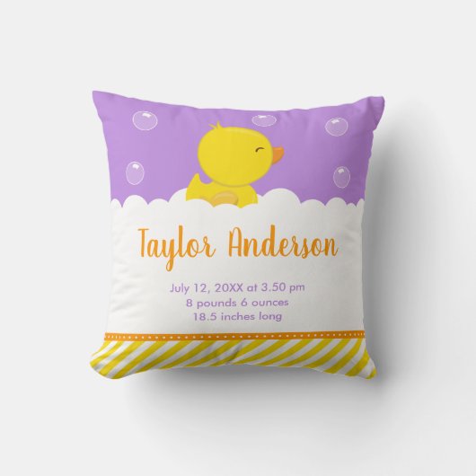 Coussin Statistiques de naissance en caoutchouc Ducky Jaun (Recto)