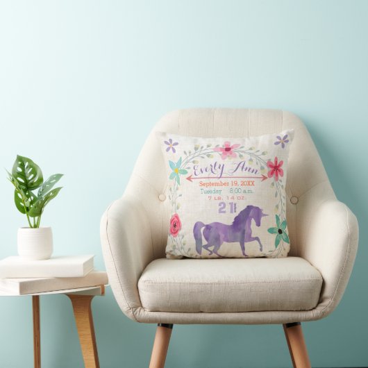 Coussin Statistiques de naissance Fille Créatures Magiques (Chaise)