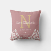 Coussin Statistiques de naissance Fleurs Monogramme Nurser (Recto)
