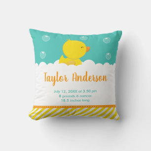 Coussin Statistiques de naissance jaune et vert Canard en