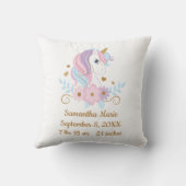Coussin Statistiques de naissance Licorne Rose Bleu Or, Bé (Verso)