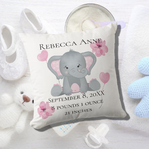 Coussin Statistiques de naissance personnalisées Baby Elep