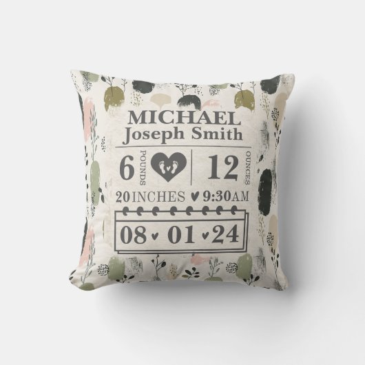 Coussin Statistiques de naissance personnalisées Boho (Recto)