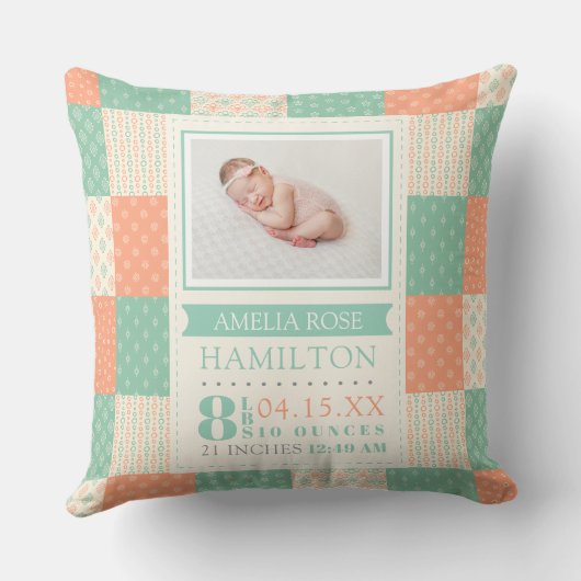 Coussin Statistiques de naissance Photo Bébé (Verso)