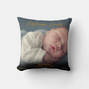 Coussin Statistiques de naissance Photo personnalisée Cœur