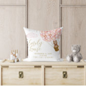 Coussin Statistiques de naissance pour fille avec ballons