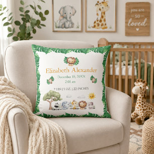 Coussin Statistiques de naissance Safari Baby Nursery 