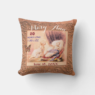 Coussin Statistiques Fille Bébé Antique Rose Floral Keepsa