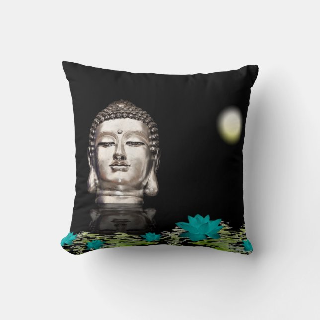 Coussin Statue de tête Bouddha Argent (Recto)