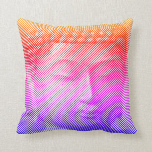 Coussin Statue Visage Bouddha Colorée Formée Par Lignes