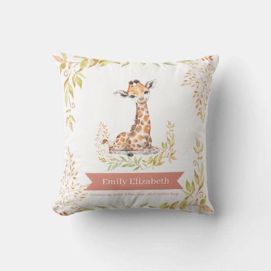 Coussin Statut de naissance de girafe de nursery Watercolo (Recto)