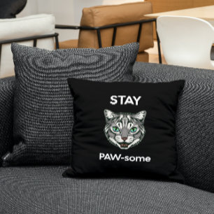 Coussin Stay Pawsome pun chat noir