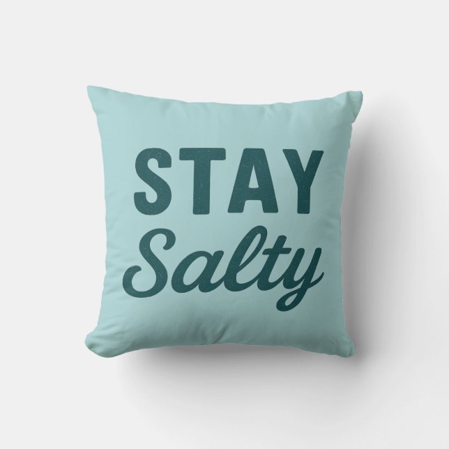 Coussin Stay Salty Reversible Teal Sea Glass Coastal Print (Recto)