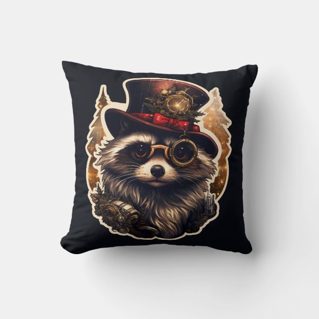 Coussin Steampunk Christmas Raccoon (Recto)